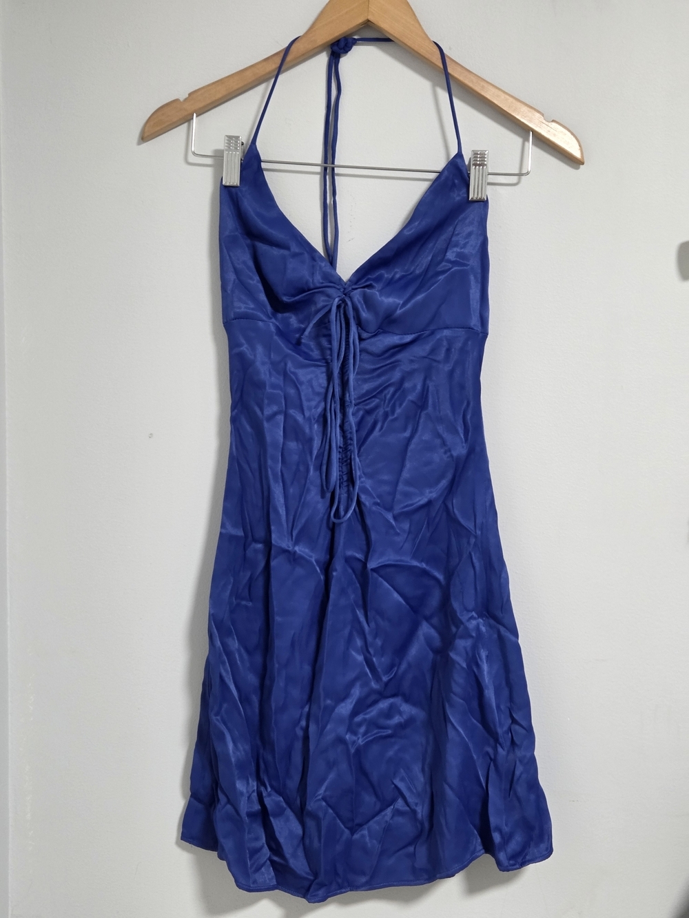Zara Satin Halter Tie-Front Dress in Royal Blue